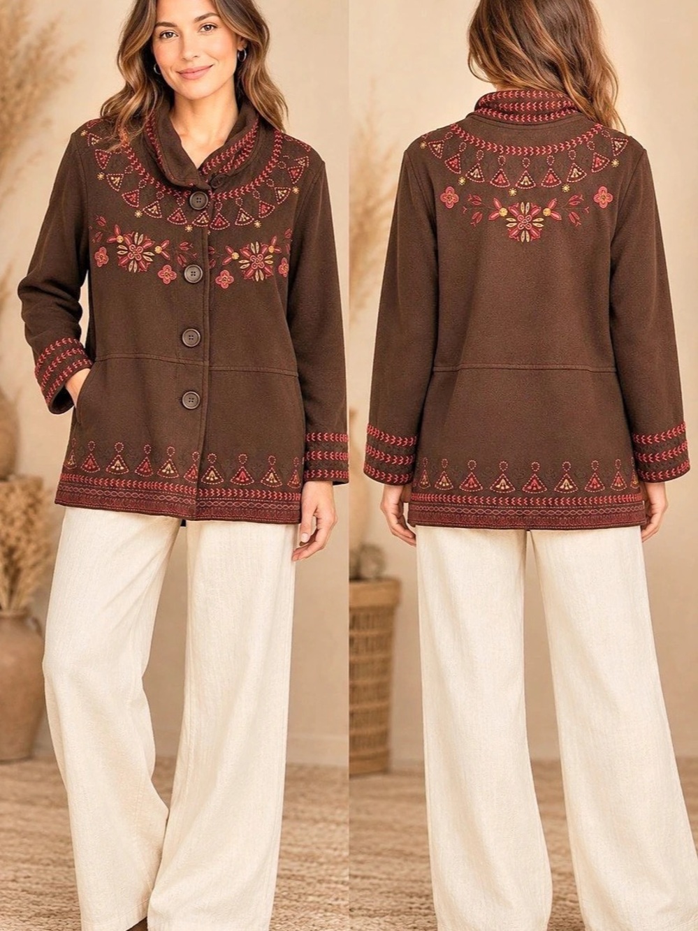 Johnny Was Embroidered Brown Jacket (404067) 🍂 ☀️